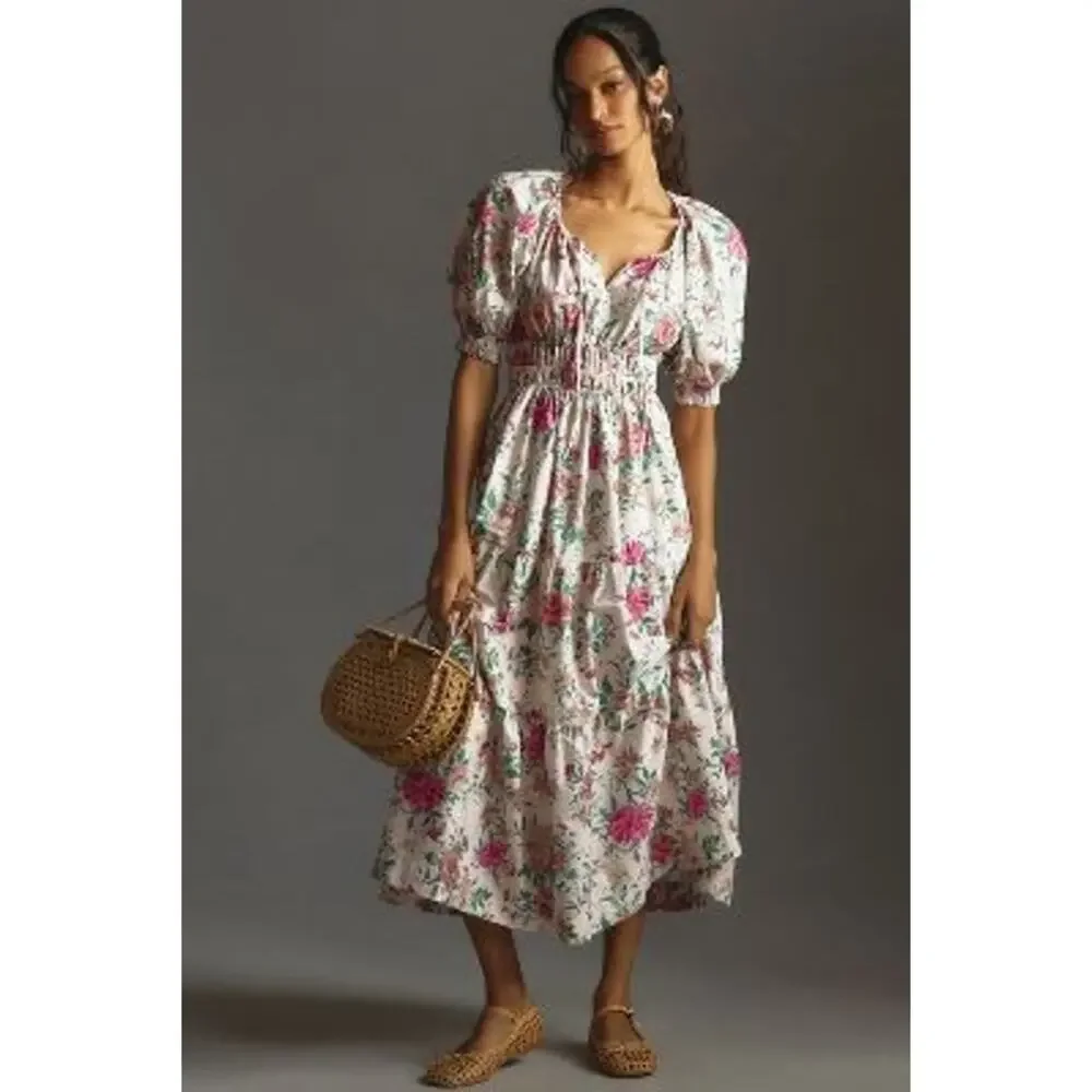 NWT Anthropologie The Somerset Maxi Dress Puff-Sleeve Edition $168 XS Floral